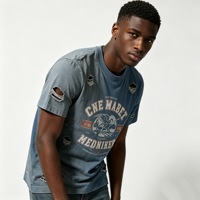 T-shirt personnalisé Kornit DTG pour homme, imprimé punk, effet vieilli, lavage vintage, coton épais, service OEM personnalisé, fabrication en usine