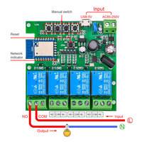 Assistance vocale de qualité garantie, interrupteur intelligent Tuya Smart WIFI 4CH avec RF433 PST-TYAC-4CH, fonctions Inching/Selflocking/Interlock