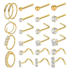 Ensemble de 23 bijoux pour piercing au nez en acier inoxydable avec pierres en zircon, idéal pour un cadeau - Product Image 1