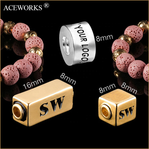 Professinal Manufacturer of 925 Silver Custom Engraved Metal logo <b>Beads</b> Fit <b>Men</b> Gemstone <b>Bracelets</b> - Product Image 2
