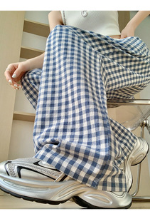<span class=keywords><strong>Pantalon</strong></span> large taille haute imprimé à carreaux rétro d'été 2025 pour femmes; décontracté coupe ample toutes saisons adapté; <span class=keywords><strong>Pantalon</strong></span> long plat numérique - Product Image 5