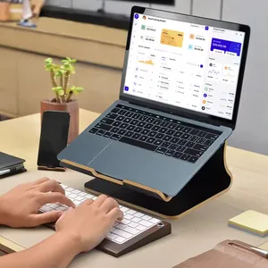 SAMDI organizer meja vertikal portabel, dudukan Laptop kayu Desktop kantor logo kustom untuk rumah kantor