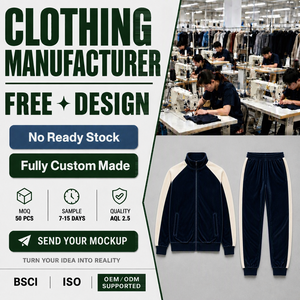 Custom Manufacturer High Quality Navy <b>Velour</b> Side Stripe Stand Collar Track Jacket And Jogger Pants Set <b>Mens</b> <b>Tracksuits</b> - Product Image 1