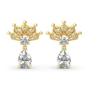 Pendientes de plata de primera ley con forma de corona para mujer, aretes, plata esterlina 925, GEMA, oro de 18 quilates, 18K, moissanita