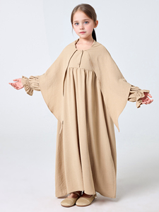 Ramadan Moyen-Orient Musulman <span class=keywords><strong>Abaya</strong></span> <span class=keywords><strong>Fille</strong></span> Robe À Capuche Robe Avec Couleur Unie À Capuche Manchette Conception Bouton Robe Kebaya Robe - Product Image 3