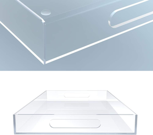 Bandeja de servicio de acrílico, organizador de bandeja decorativa transparente para encimera de mesa de centro otomana con asas - Product Image 3