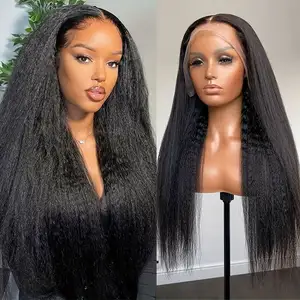 Wig Vendors Cheap Vietnamese Raw Virgin Human Hair Yaki Kinky Straight Wig 13*4 Lace Closure Front Wig