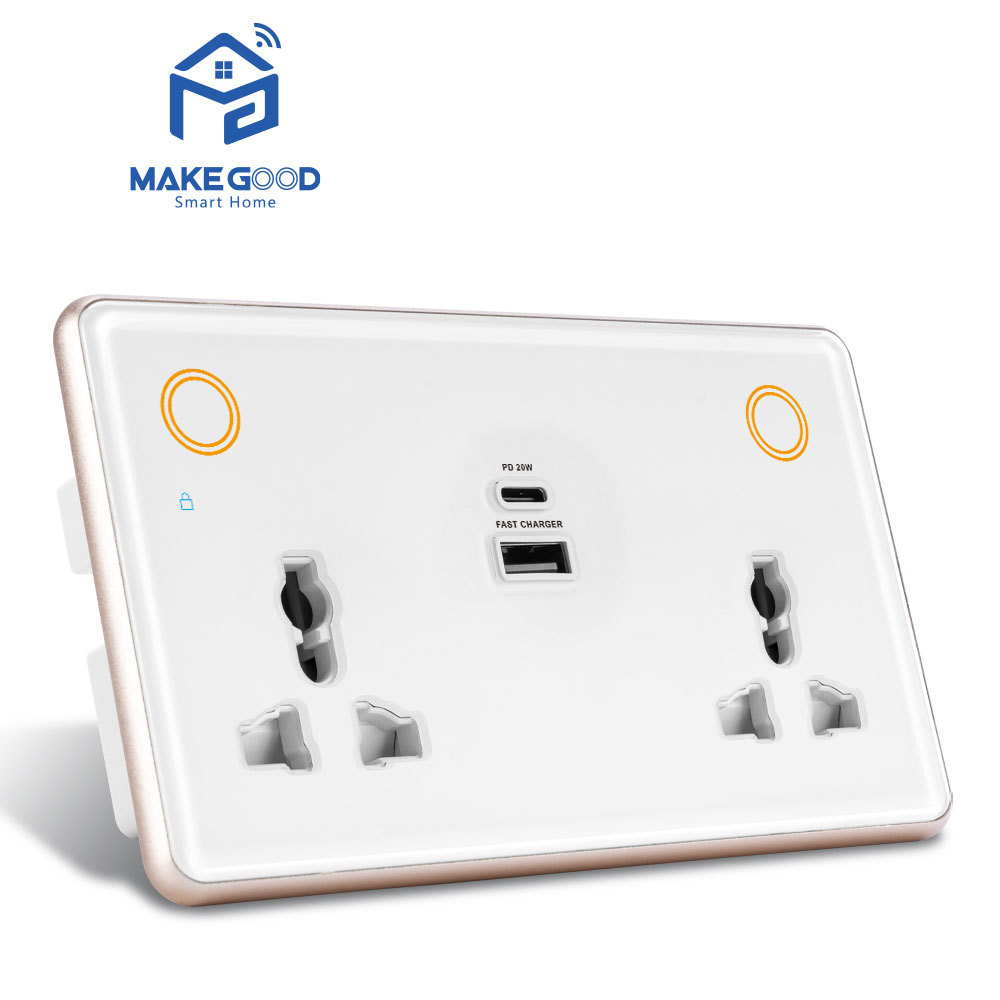 Makegood Smart RGB Backlight Wifi Double Wall Socket Tuya 16A Intelligent Power Socket USBC Fast Charging Alexa Power Switch · image 3