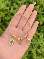 Bracelet Famille Amour avec Double Breloque Enfants & Cœur, Incrustation de Zircon CZ, Bracelet Chaîne Boîte pour Maman avec Deux Enfants Garçon Fille