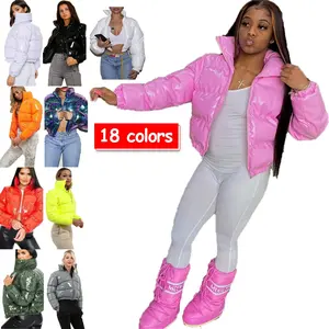 J9239 In stock cappotto invernale da donna neon shinny crop manica lunga giacca a sbuffo per donna cappotto a bolle
