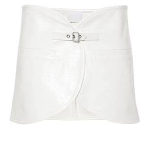 Jupe courte vintage en PU blanc pour femme, taille haute, détail fermeture éclair, ourlet fendu, moulante, coupe trapèze, anti-rides - Product Image 5