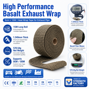 Bande de protection thermique en basalte pour échappement, 5 cm x 15 m, durable, pour tuyaux de course automobile et <span class=keywords><strong>moto</strong></span> - Product Image 1