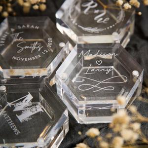 Boîte de bague de mariage hexagonale transparente en acrylique personnalisé Boîte de <span class=keywords><strong>porteur</strong></span> de bijoux de mariage en lucite - Product Image 3