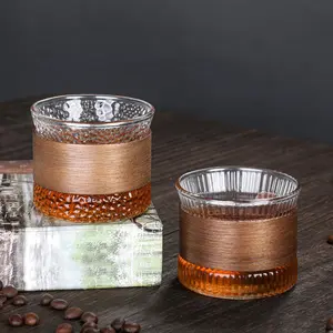150毫升批发双壁玻璃杯高硼硅玻璃茶杯旅行咖啡杯带木罩