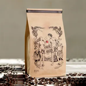 PLA Biodegradable Side Gusset Flat Bottom Custom Coffee Beans Packaging 100g 150g 250g 500g 1kg Coffee Bags With Valve