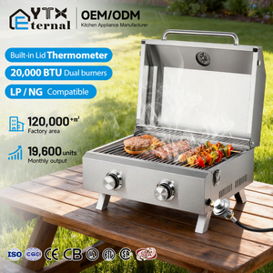 Portable Outdoor Picnic Barbecue Grill Pulse Push Turn Ignition Two Burner Stainless Steel LPG Gas Camping Home Garden BBQ Oven