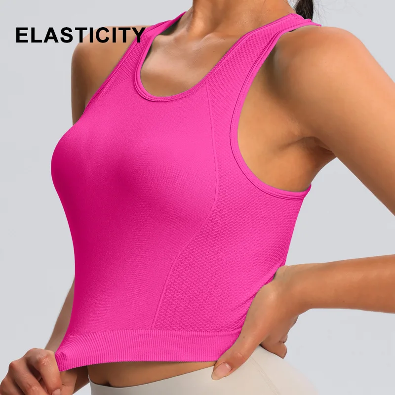 Women's Shockproof Yoga Vest Pilates Running Sports Underwear Nylon Spandex Seamless Quick-drying Fitness Top Sleeveless Fitted
