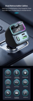 Chargeur de voiture allume-cigare GC15 rétractable PD 65W à charge rapide avec lumière ambiante LED 4 en 1 avec USB Type C