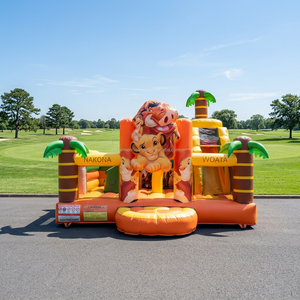 บ้านลมเป่าลมธีมสัตว์ป่าเกรดเชิงพาณิชย์ พร้อมสไลเดอร์และผนังปีนป่าย เหมาะสำหรับงานปาร์ตี้เด็กและการเช่าเชิงพาณิชย์ - Product Image 1