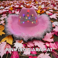 Unisex13 LED Light up rosa feltro Tiara Cowboy cappello per la festa di pesca Outdoor SportsTravel Casual Business taglia personalizzata