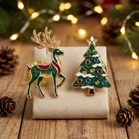 Broche émaillée personnalisée renne de Noël, vert pailleté, plaqué or, pour arbre de Noël, vente au détail et en gros