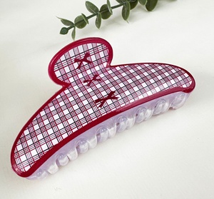 Pinces à cheveux à rayures écossaises et pois, mignonnes et élégantes, demi-rondes imprimées, antidérapantes, accessoires pour cheveux pour femmes - Product Image 6
