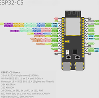 Papan Pengembangan ESP32 C5 dengan Modul Wi-Fi Dual-band (2.4G dan 5GHz), Memori Flash 4MB, Konektor 30-pin
