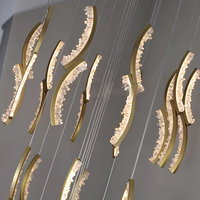 Lustre de salon pour hôtel et villa, en acier inoxydable, moderne et luxueux, avec cristaux de roche naturels, creux et rotatif, carré/ovale