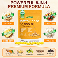 Capsules de Nattokinase de Qualité Supérieure OEM à Marque Blanche 10000 Fu, 240 Gélules Molles, Compléments de Nattokinase en Capsules