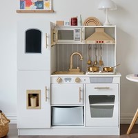 Jeu d'Imitation de Cuisine en Bois Éducatif avec Micro-Ondes Sons et Lumières Réalistes, pour Enfants Garçons Filles