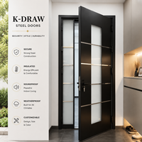 Porte d'entrée de luxe au design moderne, porte de villa en acier inoxydable avec système de verrouillage multipoints