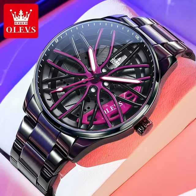 Olevs 9937 Men's Unique Creative Japanese Quartz Movement Chronograph Waterproof Business Branded Car Rim Wheel Steering Watch