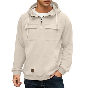 Sudadera con capucha tipo cargo para hombre, con cremallera de un cuarto, estilo táctico, informal, para gimnasio, atlética, holgada, 100% algodón, transpirable para verano - Product Image 5