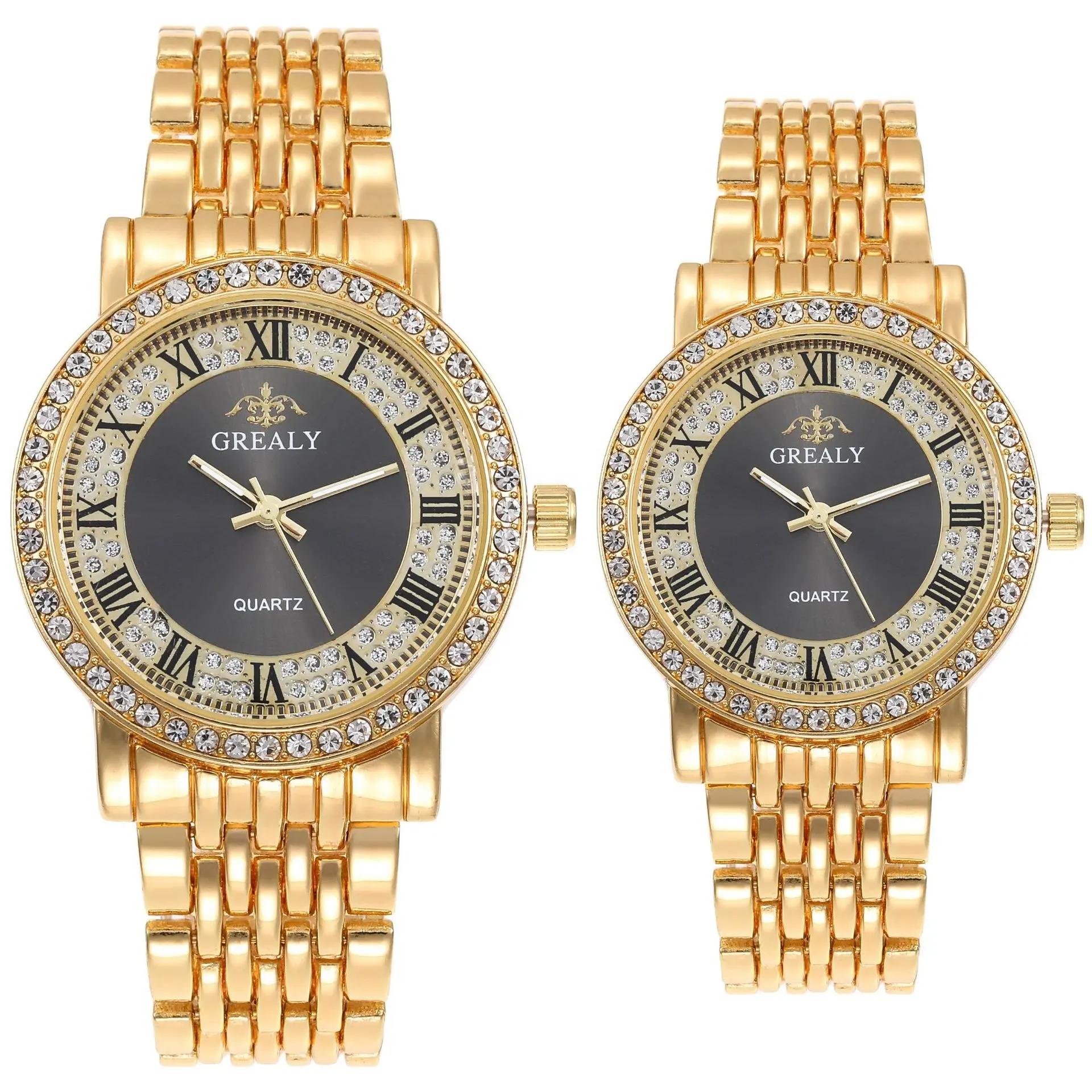 หรูหราทองเพชรคู่นาฬิกาชุดสำหรับคนรักควอตซ์คู่นาฬิกาผู้ชายผู้หญิงนาฬิกาข้อมือ
