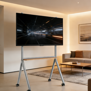 कलक ए 86 65 '-86' इंच मोबाइल टीवी कार्ट समायोज्य ऑडियो सिस्टम ट्रे धारक प्रस्तुति के साथ स्टील टिकाऊ टीवी स्टैंड - Product Image 1