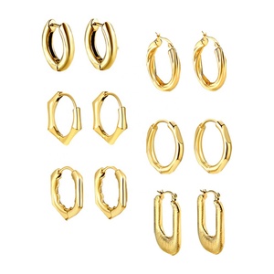 Fashion Jewelry 18K <b>Gold</b> Plated Stainless Steel Hypoallergenic <b>Chunky</b> Huggie Earrings Hollow Thick <b>Hoop</b> Earrings for Women - Product Image 1