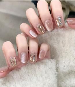 Lot de 12 faux ongles à presser en acrylique, forme amande, mi-couvrants, avec colle, motif diamant scintillant français, style romantique pour chat, pour dropshipping - Product Image 6