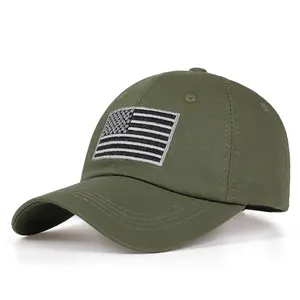 Venta al por mayor personalizado gran oferta adultos verde bandera americana bordado hebilla de metal gorra de béisbol papá sombreros