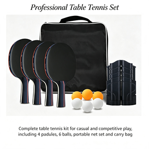 GQK Juego Profesional de Tenis de Mesa, 4 Palas, 6 Pelotas, Red Portátil, Bolsa de Transporte, Entrenamiento, Competición, Diversión Familiar - Product Image 1
