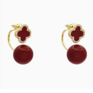 Pendientes de Moda al por Mayor con Flor Roja para Mujer, Chapados en Oro, con Colgante de Trébol de Cuatro Hojas y Perla, Joyería de Personalidad y Temperamento - Product Image 5
