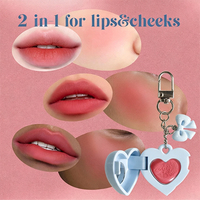 Gantungan Kunci Bentuk Hati Kawaii, Perona Pipi Cair Tahan Lama Melembapkan 2-in-1 untuk Bibir dan Pipi, Perona Bibir Mini Portabel dengan Cermin, Dapat Dipesan Sesuai Keinginan