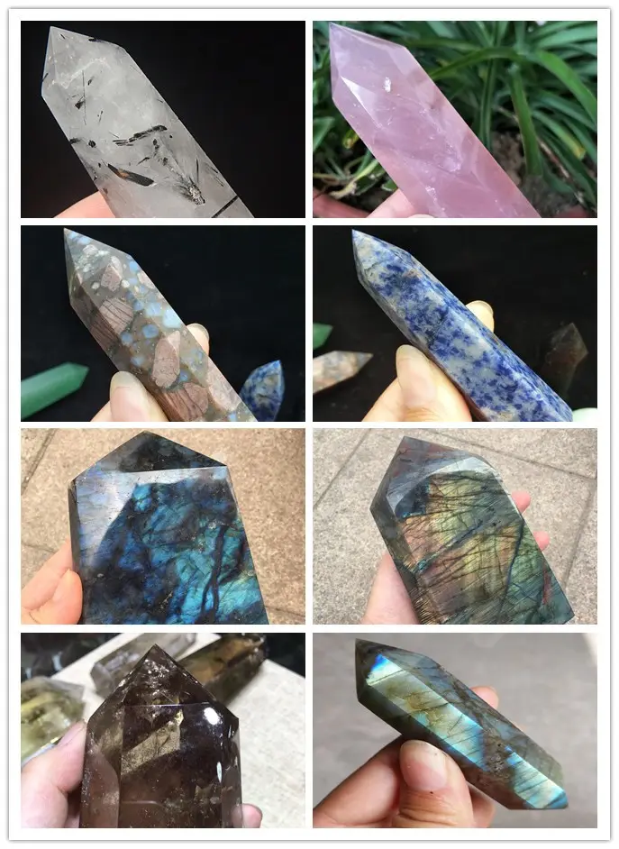 Wholesale Tourmaline Rutilated healing gemstone Wand Natural Black Hair Quartz gift tower Crystal Point for fengshui