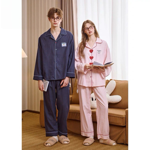Vêtements de nuit tricotés en coton 100% de haute qualité pour couples coeurs rayés-vêtements de nuit mignons et charmants pour hommes et femmes - Product Image 2