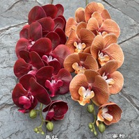 Anggrek Kupu-kupu Latex Sentuhan Asli Putih Pink Kuning 9 Kuntum Anggrek 3D Bunga Artificial Sentuhan Asli