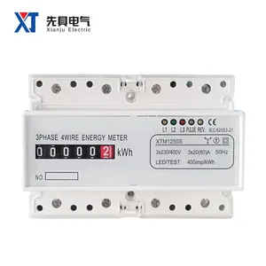 XTM1250S 7P 3 Phase 4 Wires Flame Retardant Energy Meter KWH Register Display 35mm Guide Rail Type 68*88*125mm 3x230V/400V