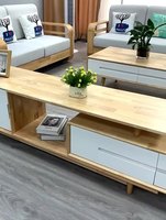 Ensemble Meuble TV et Table Basse Nordique Contemporain Simple en Bois Massif, Support Télescopique Multifonctionnel, Rangement, Couleur Personnalisable, Petit Modèle