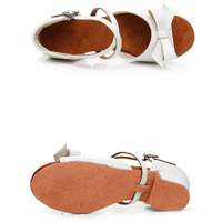 Zapatos de Baile Latino para Niñas, Blancos, de PU, con Lazo, Tiras Cruzadas, Punta Abierta, Tacón Bajo, para Salón de Baile, Salsa, Tango, con Suela de Gamuza