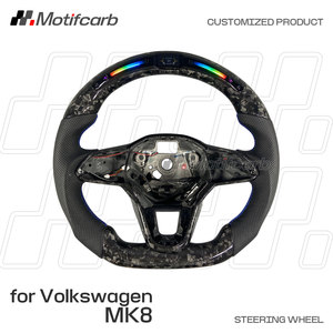 พวงมาลัยคาร์บอนไฟเบอร์ฟอร์จสีดำแบบกำหนดเองพร้อมไฟ LED สำหรับรถยนต์ Volkswagen MK8 Golf GTI R Jetta Touareg Arteon Tiguan ปี 2020-2025 - Product Image 2