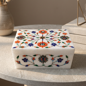 Boîte de rangement pour bijoux rectangulaire moderne en nacre bleue gravée de motifs floraux, qualité export, par Stonecrafts International, pour un style élégant - Product Image 1