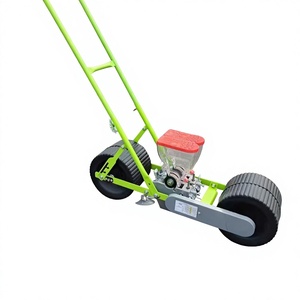 Sembradora Manual Verde de 2 Filas con Tolva Roja y Ruedas Negras para Plantar Vegetales - Product Image 1